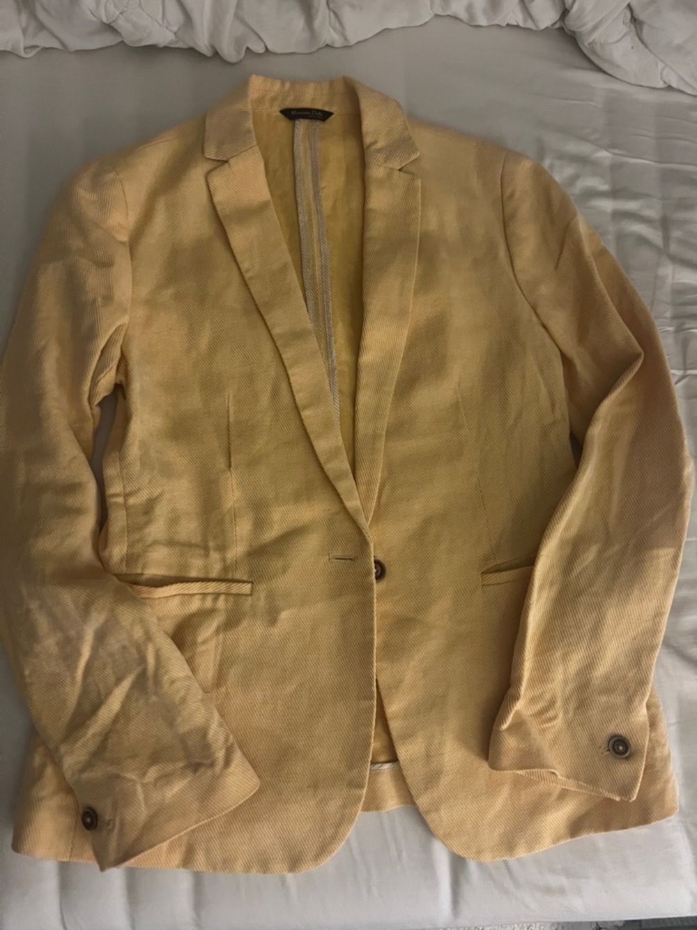 Massimo Dutti Light Yellow Single-Button Blazer